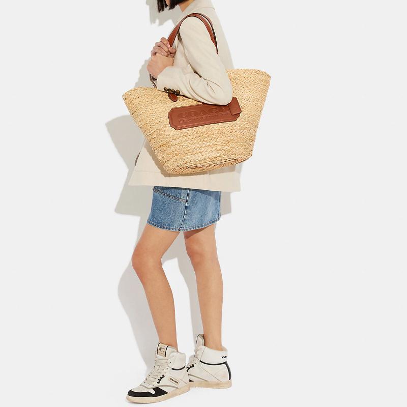 New COACH Plant Material Tote Bag, Shopping Bag, Handbag, Shoulder Bag Women's Brown CJ632-B4VS8