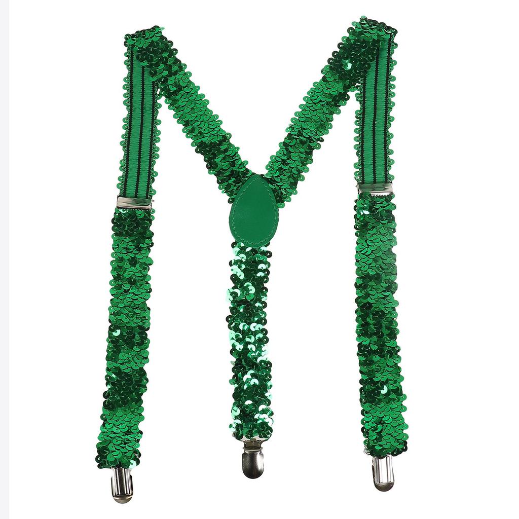 Unisex Sequin Y Back Suspenders 3 Clips Adjustable Elastic Braces