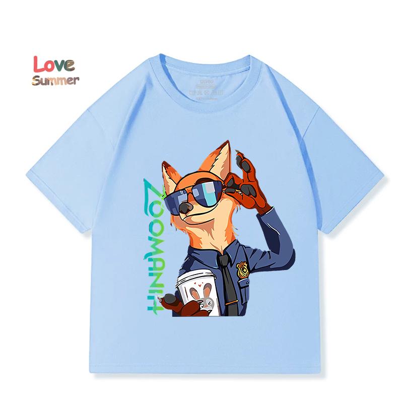 Zootopia 2 Kinder T-Shirts 4 bis 14 Jahre Kurzarm Judy Nick Jungen Mädchen 2026 Neu Sommer Judy Aufdruck Nick T-Shirt