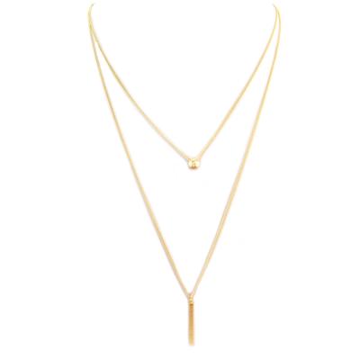 [Q6255] - 2-row 'Boho' Gold Handmade Necklace - 25x3 and 6 Mm