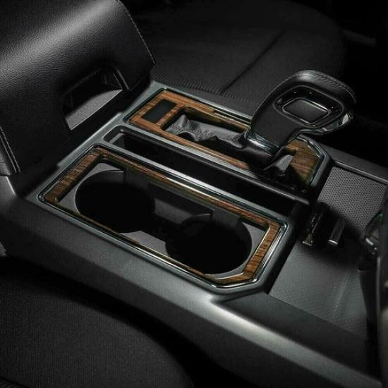 2pcs Wood Grain Gear Shift & Cup Holder Frame Trim for 2015- Ford F-150 ABS