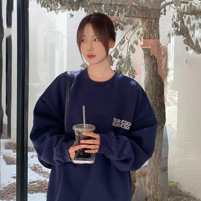 Frauen Langarm O Hals lose Pullover weibliche Tops einfarbig Sweatshirts