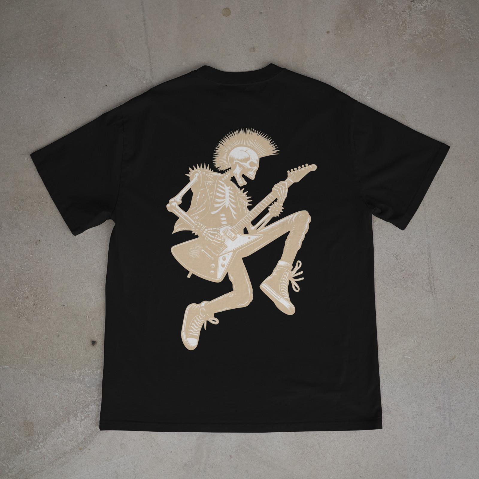 Skeleton Guitarist Shirt Punk Rock Skeleton Playing Guitar Tee Music Back Print S