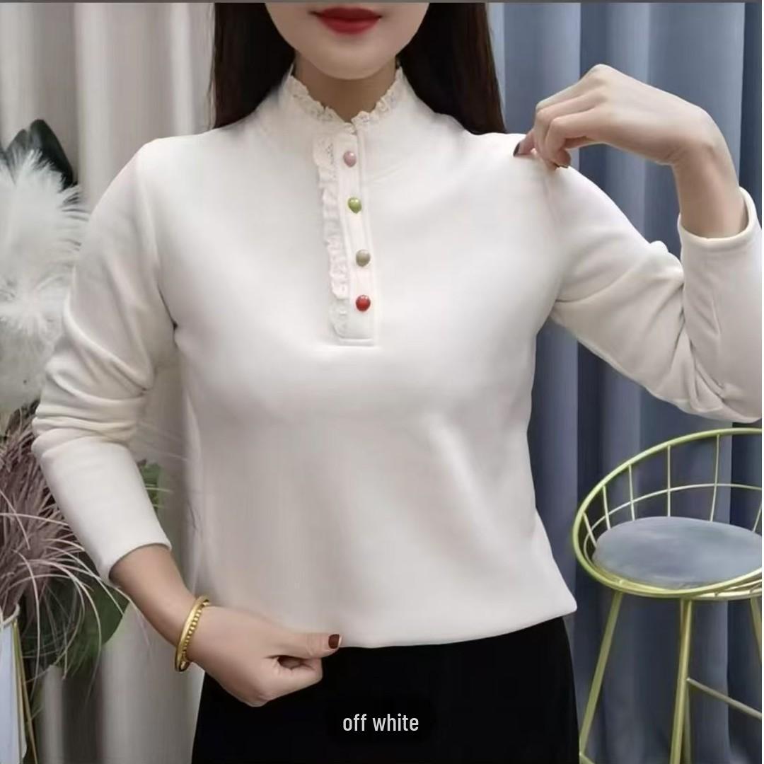 

Stylish Lace Trim Button-Up Collar Sweater: Warm, Slim, Loose Fit, High Elasticity 2XL (suggested 110-125 lbs)