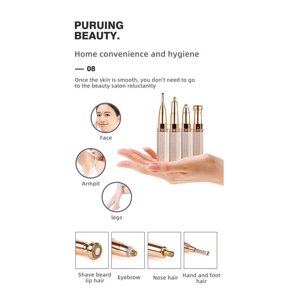 4 In 1 Electric Eyebrow Shaver Makeup Tool Painless Eye Brow Epilator Mini Shaver Razors Facial Hair Remover Tool Women Depilator USB Rechargeable