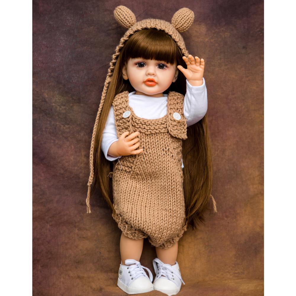KEIUMI Niedliche Reborn-Puppe Mädchen mit langen Haaren, wasserfest, Ganzkörper-Silikon-Vinyl, Bebe Reborn, 55 cm, Puppen, Spielzeug, Kind, Partner