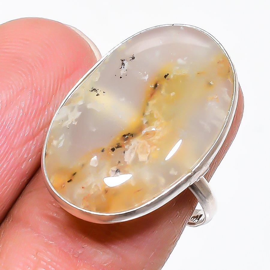 Натуральный золотой рутил Драгоценный камень 925 пробы Стерлинговое серебро Ювелирное изделие Кольцо Размер 7.5 L6n86