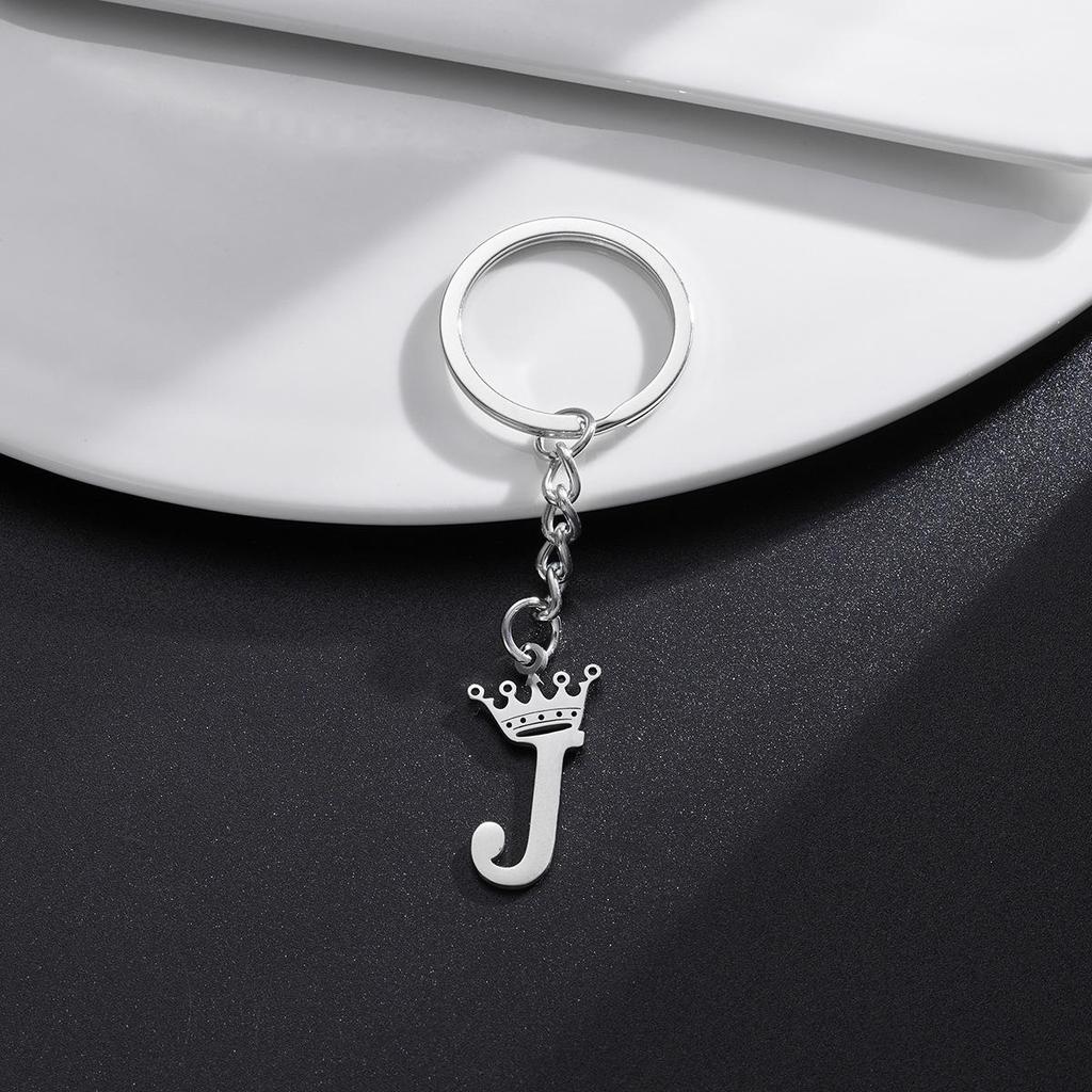 Stainless Steel Crown Letter Keychain Pendant, European Punk Style.