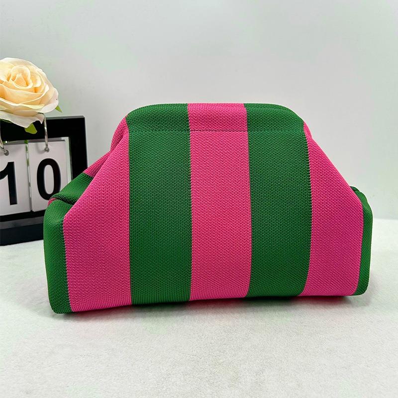 Knitted bag, striped clutch bag, women's flying woven clouds, versatile temperament, portable cosmetic bag, large capacity