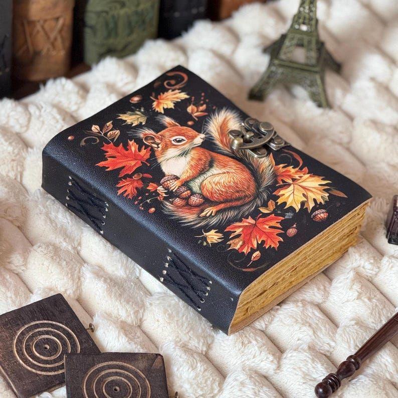 Squirrel Leather Journal: Vintage Handmade Grimoire Book of Shadows