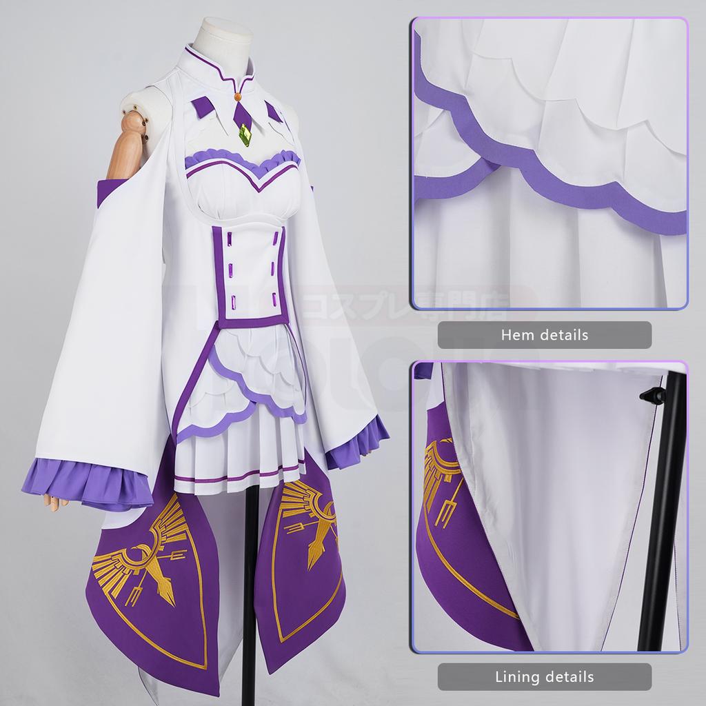 HOLOUN Zero Anime Emilia Disfraz de Cosplay Peluca Top Bordado Falda Atuendo para Convención Halloween