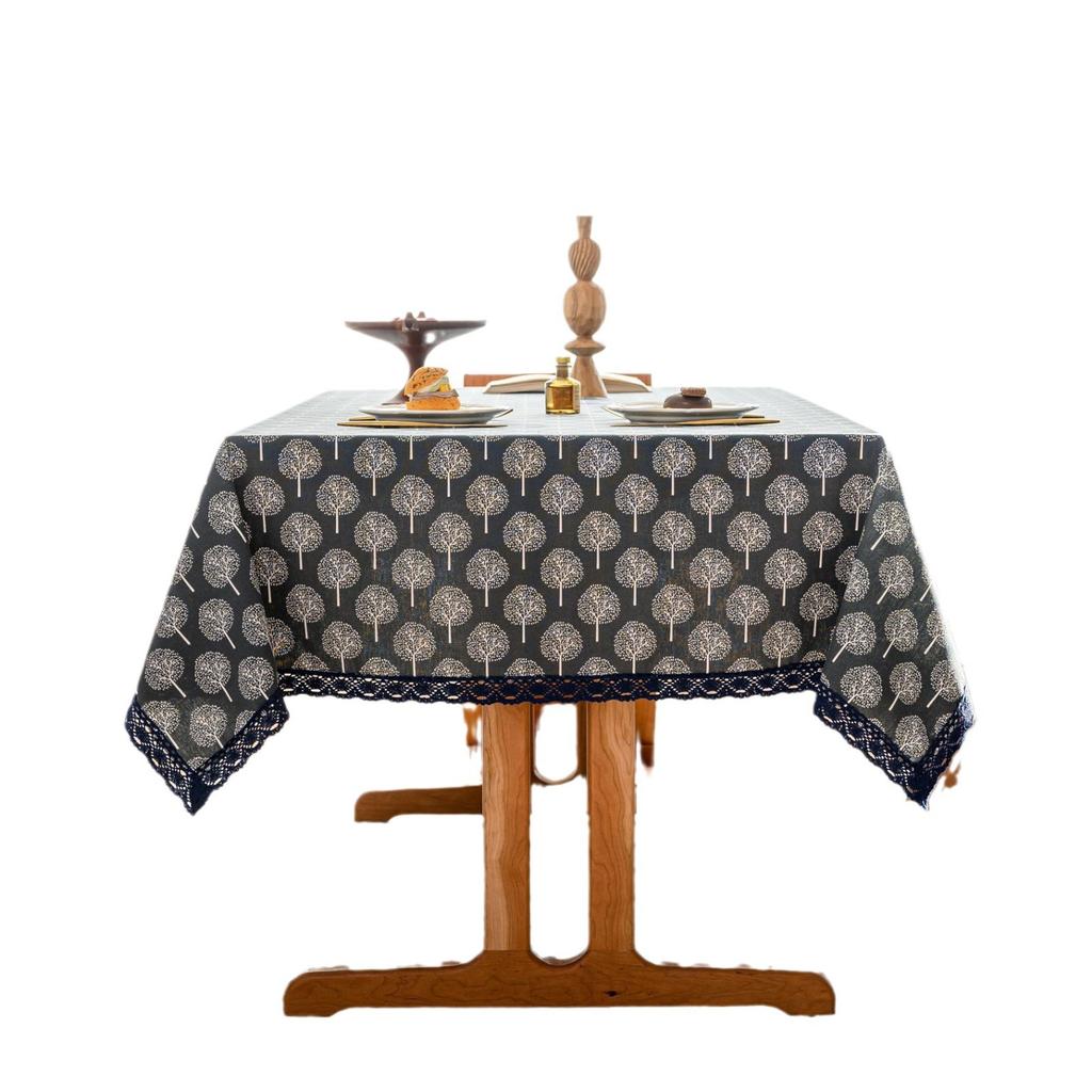 Christmas Day Old Man Table Cloth Small Plaid Snowflake Print Cotton And Linen Cover Fabric Hairball Outer Tablecloth