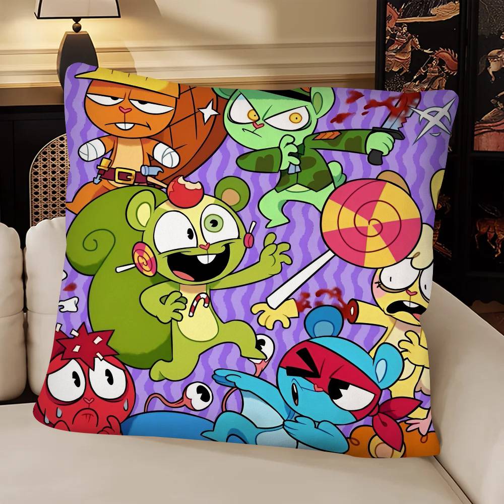 Cartoon HHappy Tree FFriends Pillow Case Fashion Square Pillowcase Bedroom Sofa Room Ins Decoration Leisure