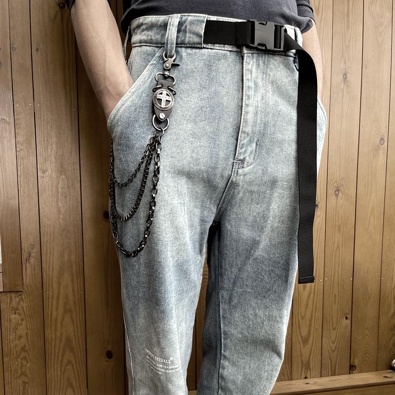 Artistic High Street Retro Double Buckle Chain - Versatile Metal Waist Cross Chain for Men and Women.