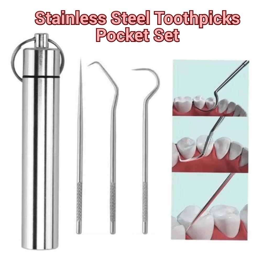 3/7pcs with Storage Tube Toothpicks Pocket Set Stainless Steel Tooth Cleaning Tool Kit Daily Use