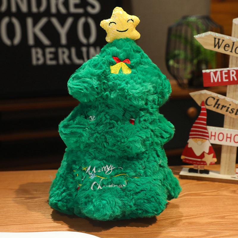 Christmas Holiday Decoration: Tree Plush, Apple Peace Wreath, and Gingerbread Man Throw Pillow.