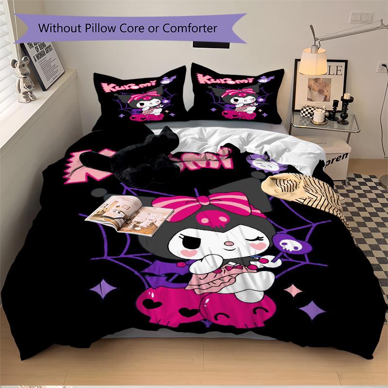Kawaii Halloween Kuromi Print 3Pcs Bedding Setduvet Cover With 2 Bedropillowcase Home Birthday Gift