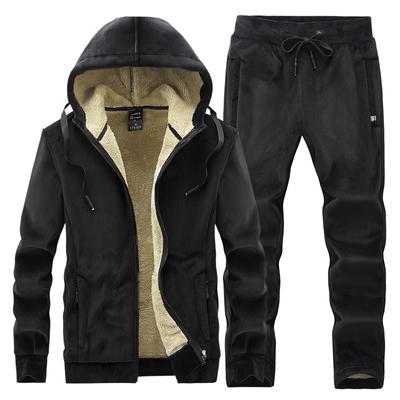 Autumn Winter Men Tracksuit Fleece Thick Warm Hoodie Pants Set Casual Male Coat+ Trousers Suit Velvet 2 Pieces Set Sportwear