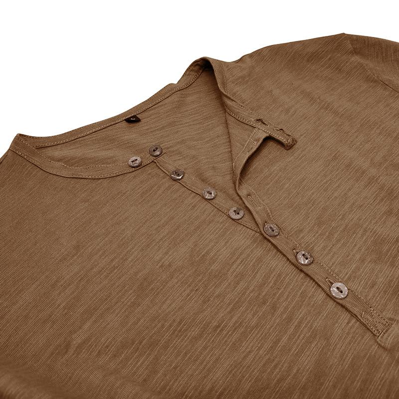 Herren Vintage Gewaschenes Henley-Shirt Langarm 7 Knöpfe Slub-Baumwolle Lässige T-Shirt-Oberteile