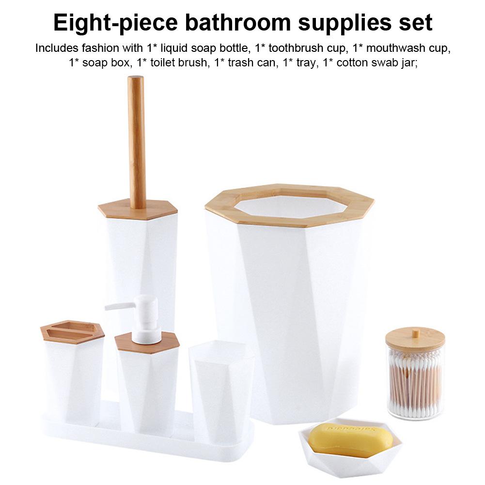 8-teiliges Badezimmer-Set mit Becherhalter, Seifenspender, Mülleimer, Bürste, Badezimmerzubehör mit Seifenschale, Spender, Mülleimer, Toilettenbürste