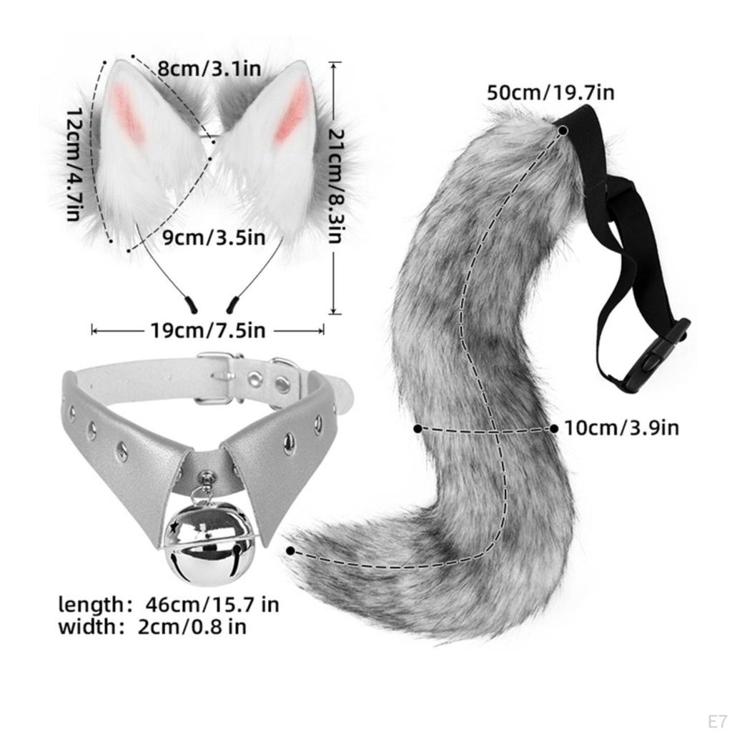 Faux-Faux-Fleece Cat Ears Headband and Tail Bell Collar Set Soft