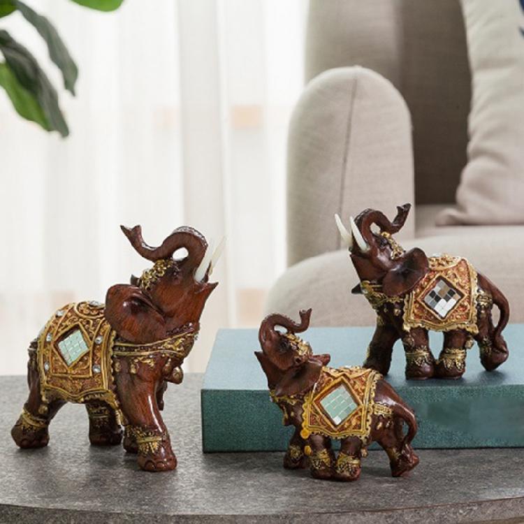 Thai Ceremonial Elephant Statue Figurine Bring Good Luck Wealth Feng Shui Resin Sculpture Home Office Desk Decoration