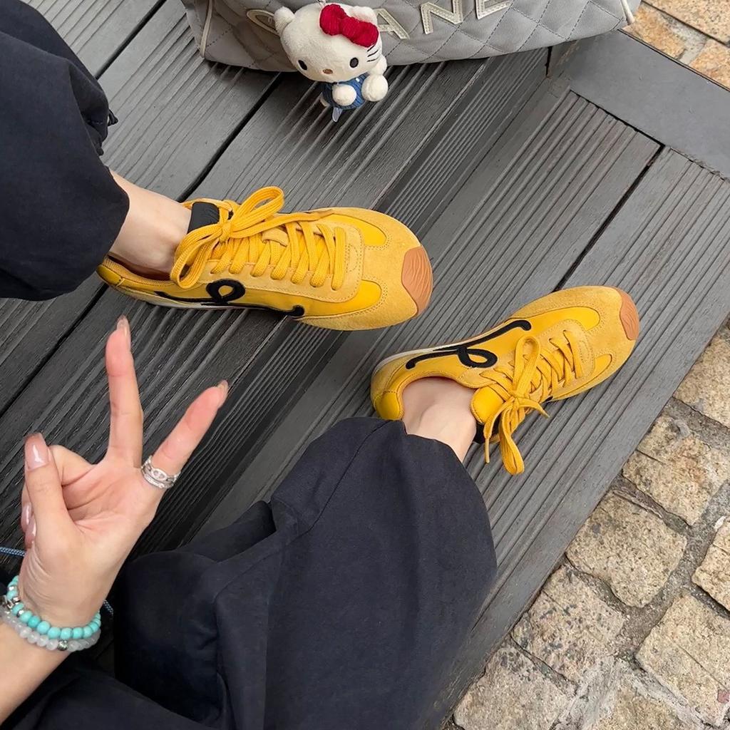 Cowhide Version of Grape Mother, the Same Leather Casual Sports Shoes, Tilted Head Contrasting Color Splicing Lace-up German Training Shoes, Wom