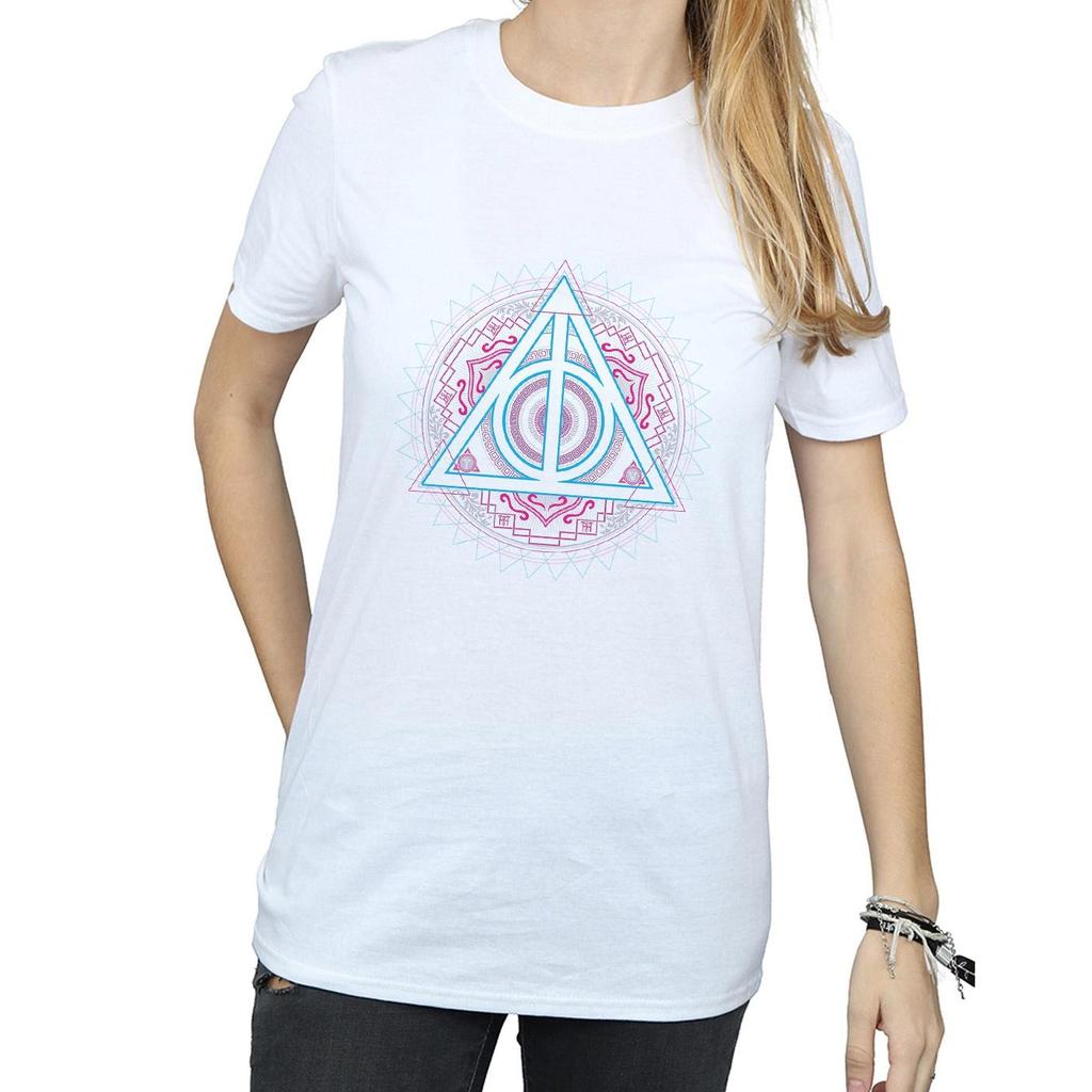 HARRY POTTER Womens/Ladies Neon Deathly Hallows Cotton Boyfriend T-Shirt