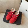 Red leather German training shoes women's 2025 new inner height increase mesh casual sports shoes versatile low-top Forrest Gump board shoes