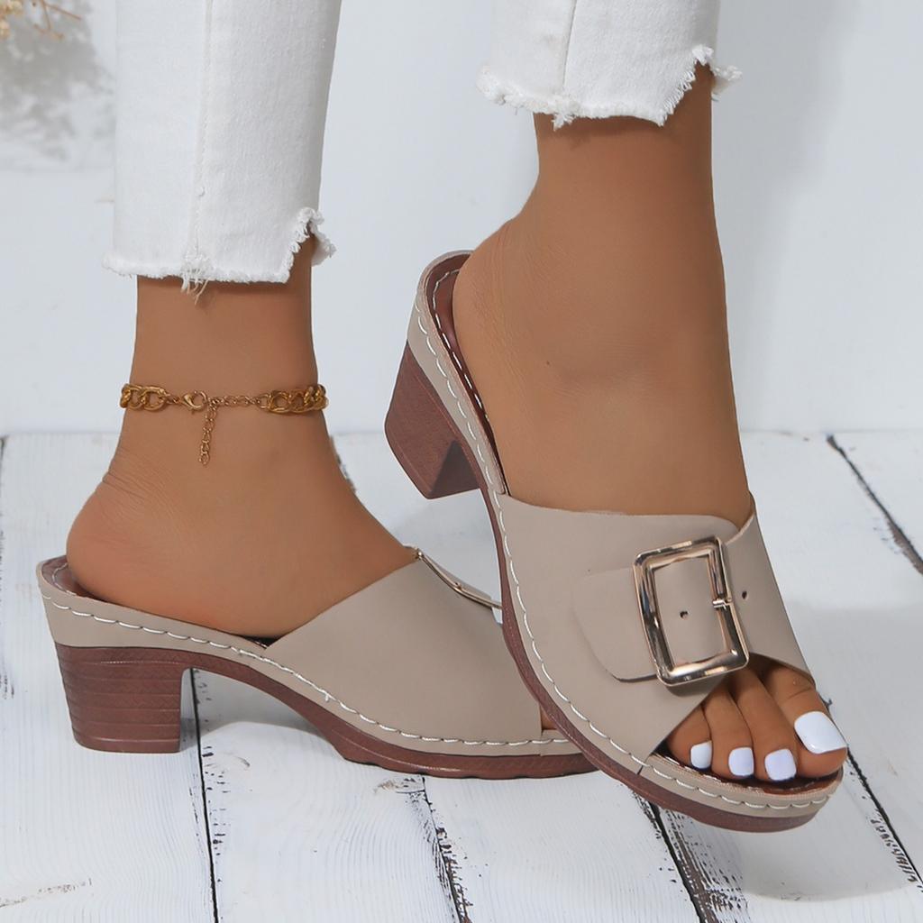 Mystique Sandals For Women Original Fish Mouth Slippers Summer Large Size Thick Heel Square One Line High Sandalias De TacóN