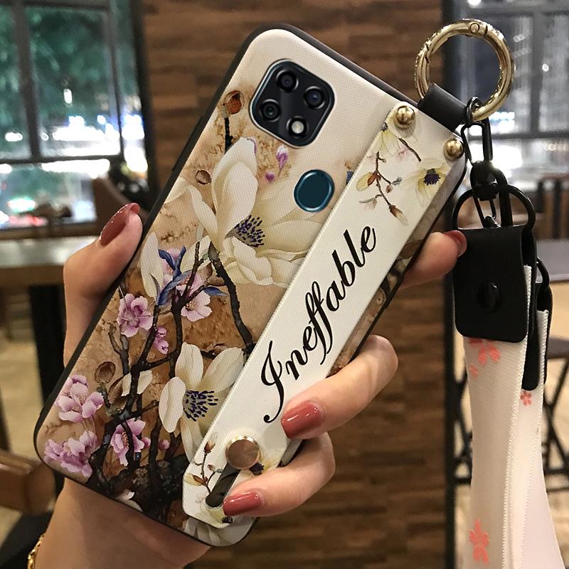 Flower Wrist Strap Phone Case For ZTE Blade 20 Dirt-resistant Lanyard Back Cover Soft Case Wristband Anti-dust Ring