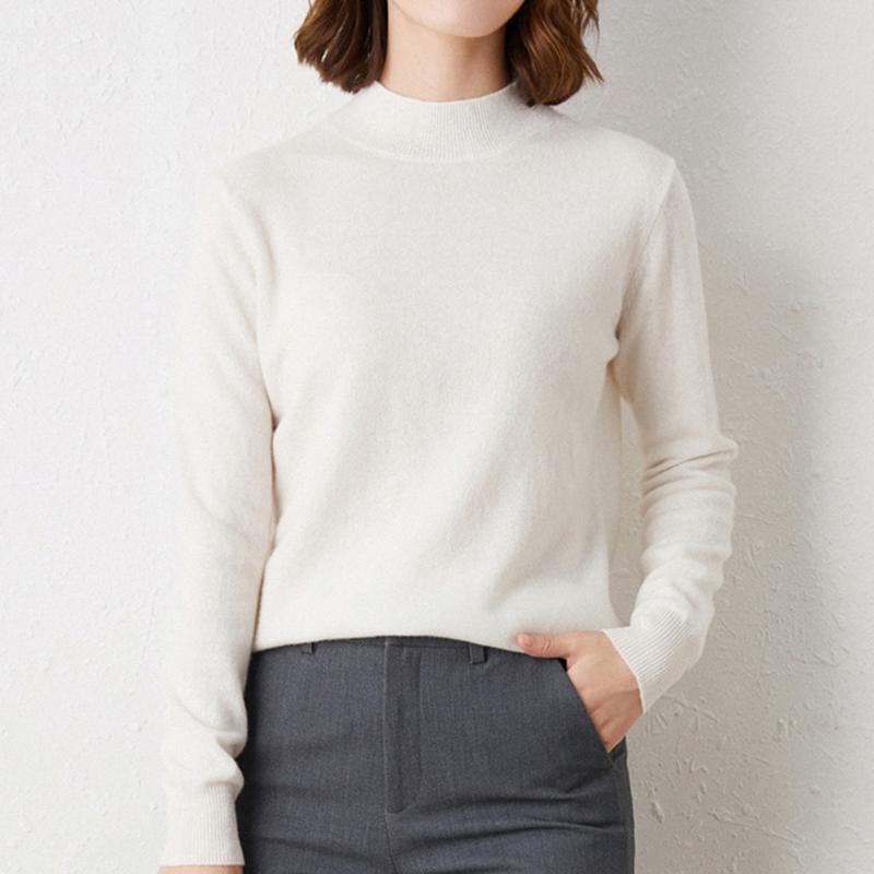 Hirsionsan Weiche Kaschmir Hälfte Rollkragen Stricken Pullover Pullover Frauen Lose Feste Koreanische Grundlegende Pullover Weibliche Einfache Warme Jumper