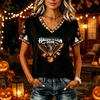 Tricouri Femei Halloween cu Decolteu în V Top cu Dovleac Tricou Casual Top pentru Petrecere de Sărbătoare
