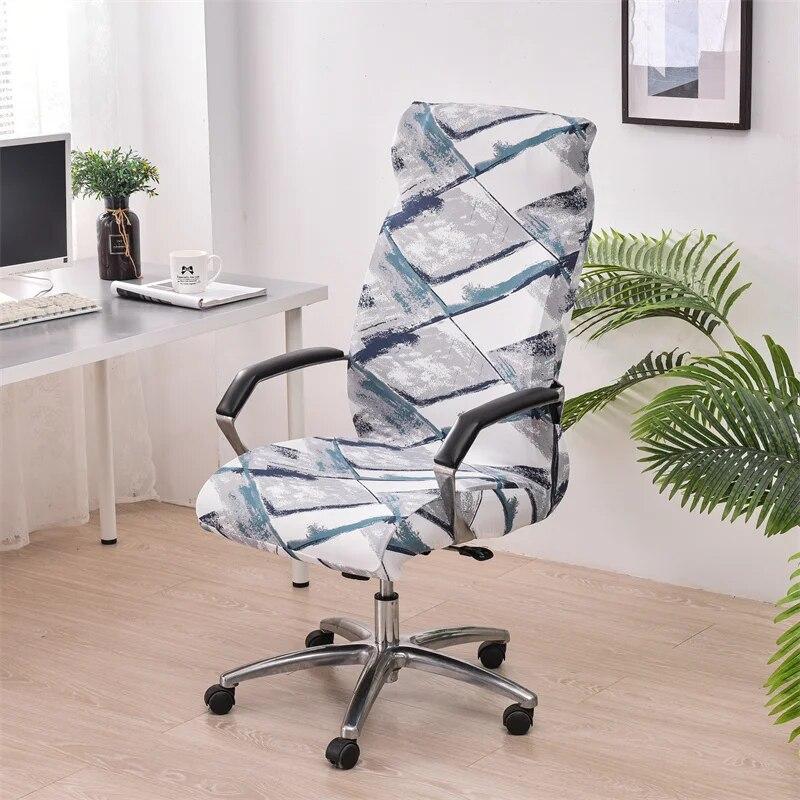Geometrisk Kontor Datastol Trekk Blomstertrykt Kontorstol Slipcover med Glidelås Sklisikkert Roterende Spillsete Beskytter