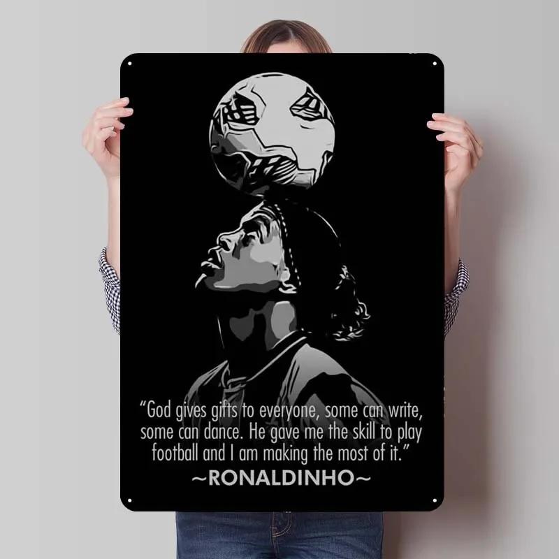 Ronaldinho Signature Sports Poster Metal Wall Art Vintage Tin Sign Plaque for Home Decoration Man Cave Retro Style