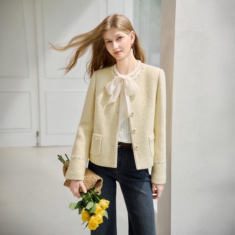 Xiangying Women's Yellow Tweed Woolen Jacket