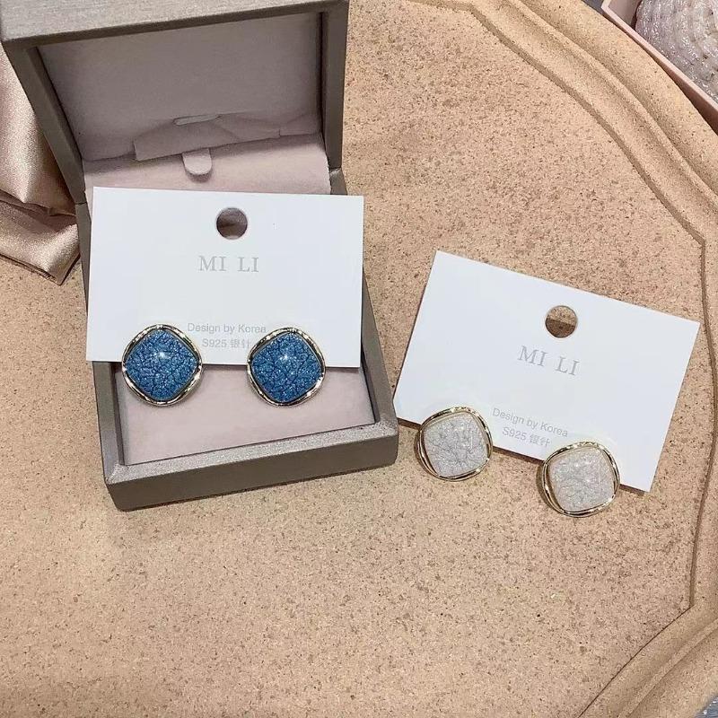 Retro Square Stud Earring for Women Korean Simple Enamel Geometry Temperament Jewelry Girlfriend Gift