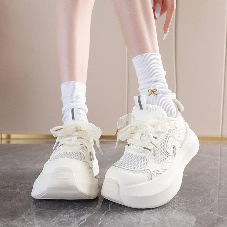 Net shoes 2025 spring new leather platform casual little white shoes women's height-increasing muffin shoes casual sports board shoes women