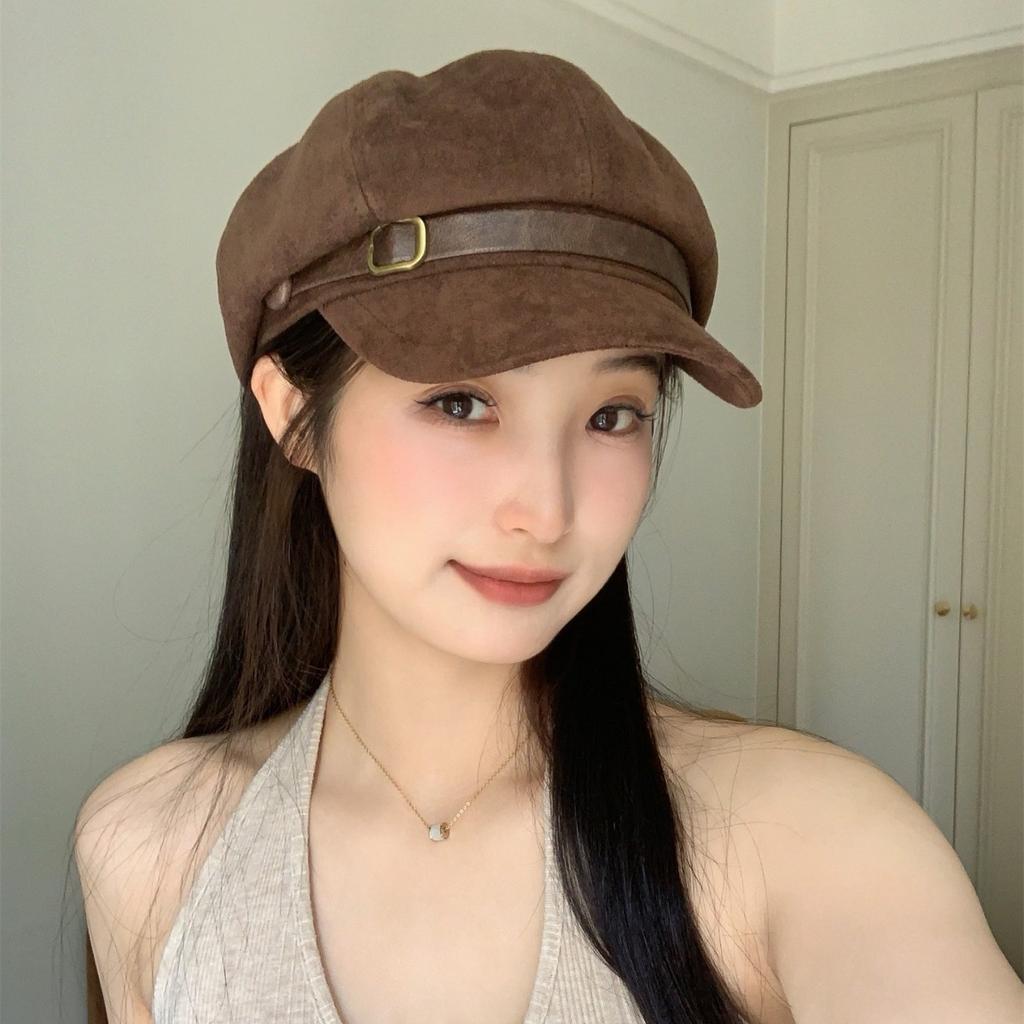 Autumn and Winter New Style Suede Retro Beret Women's Korean Style Old Fashion Temperament Fashionable Face Small Octagonal Hat