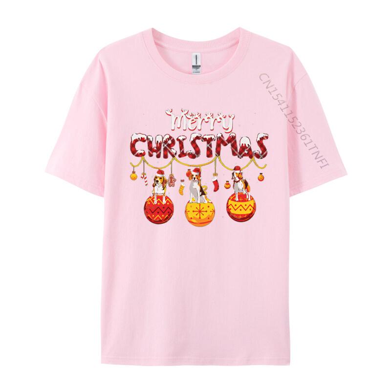 Beagle Dog Red Plaid Santa Merry Christmas Tshirt Print Casual Slim Fit Tshirt Top Graphic Tee Cotton