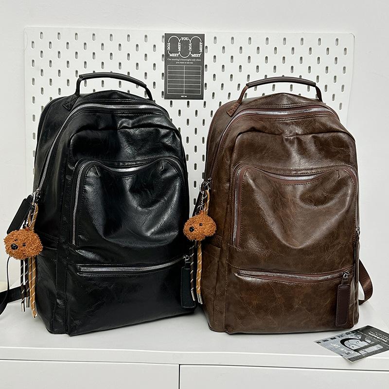 Retro Backpack Computer Bag Student Large Capacity Schoolbag Pu Leather Men'S Business Leisure Travel Bag