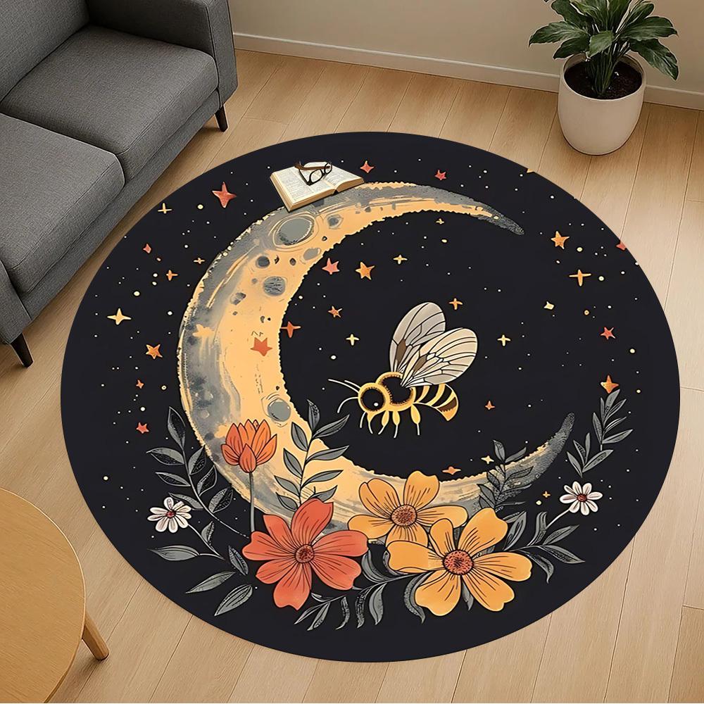 1pc Moon Flowers Round Chair mat office Area Rug - Non-Slip, Floor Mat for Office, Bedroom, and Indoor Decor p127122