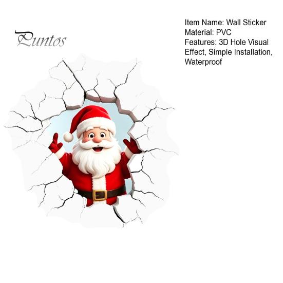 Holiday Home Beautification Supplies 3D Santa Claus Wall Sticker, Realistic Breaking Decal for Christmas Decoration, Glass Clings Waterproof