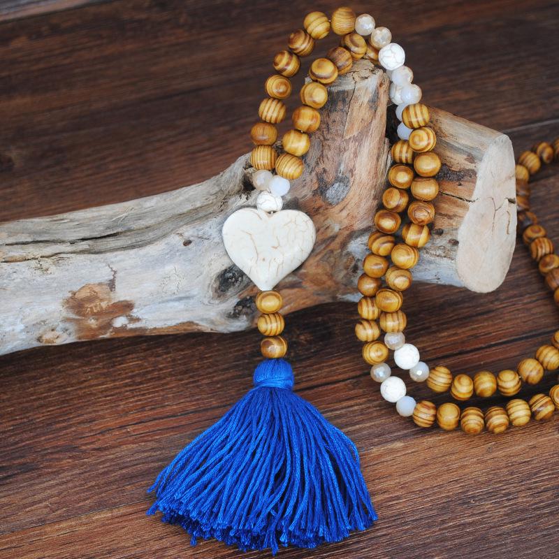 Bohemian Accessories Tassel Sweater Chain Necklace Women's String Wood Bead Long Necklace Jewelry