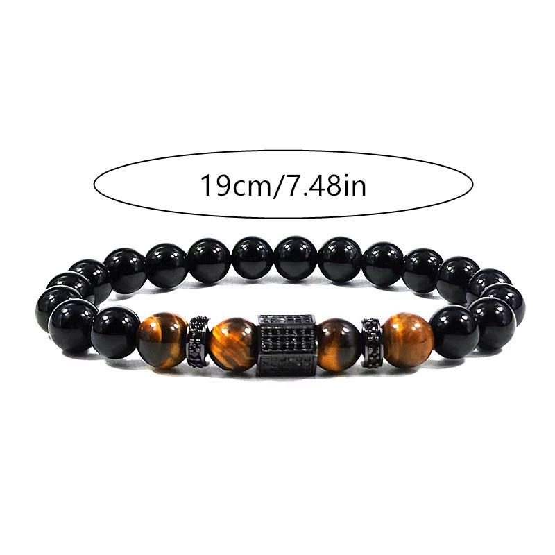 Men's Tiger Eye & Obsidian Copper Bracelet with Zircon Inlay