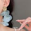 Silver Needle Pleated Round Chiffon Flower Fringed Earrings Seaside Vacation Style Temperament Earrings Niche High-end Earrings Women