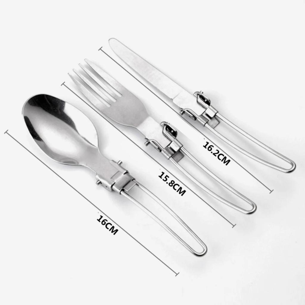 3 Teile in 1 Set Edelstahl Messer Gabel Löffel Set Faltbares Camping Tragbares Besteckset für den Außenbereich Camping Zubehör