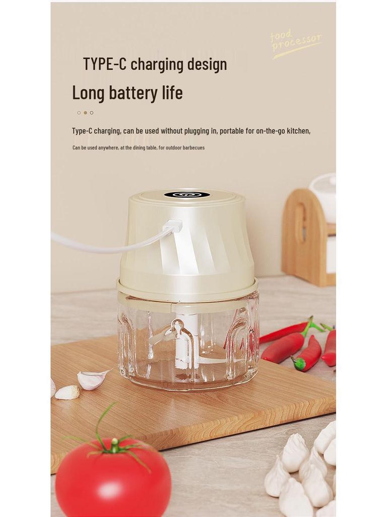 Rechargeable Mini Electric Garlic Masher & Baby Food Blender - Kitchen Utensil & Meat Grinder.