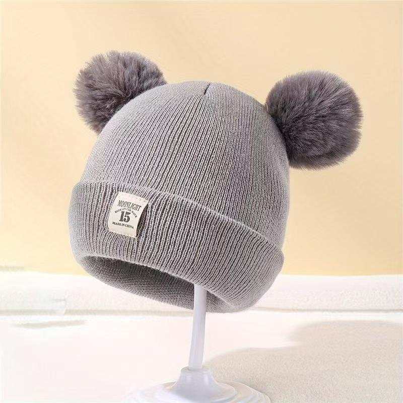 Children's striped hat and scarf integrated autumn and winter elf pointed hairball ear hat, windproof and warm for boys and girls