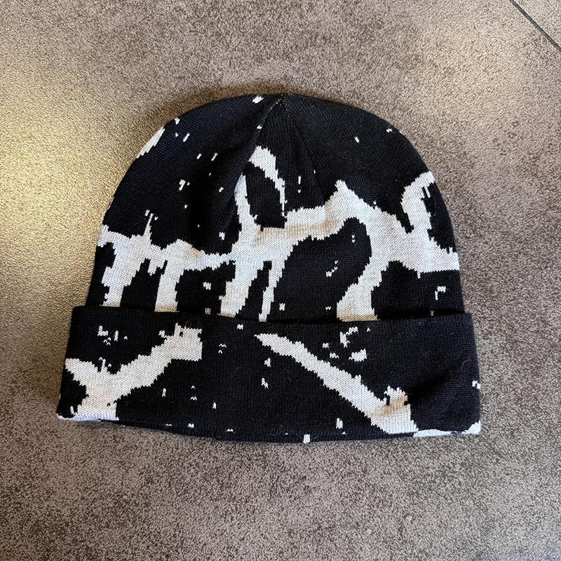 Y2K Print Knitted Hat Autumn And Winter Street  Unisex Warm Personal Versatile  Niche Beanies